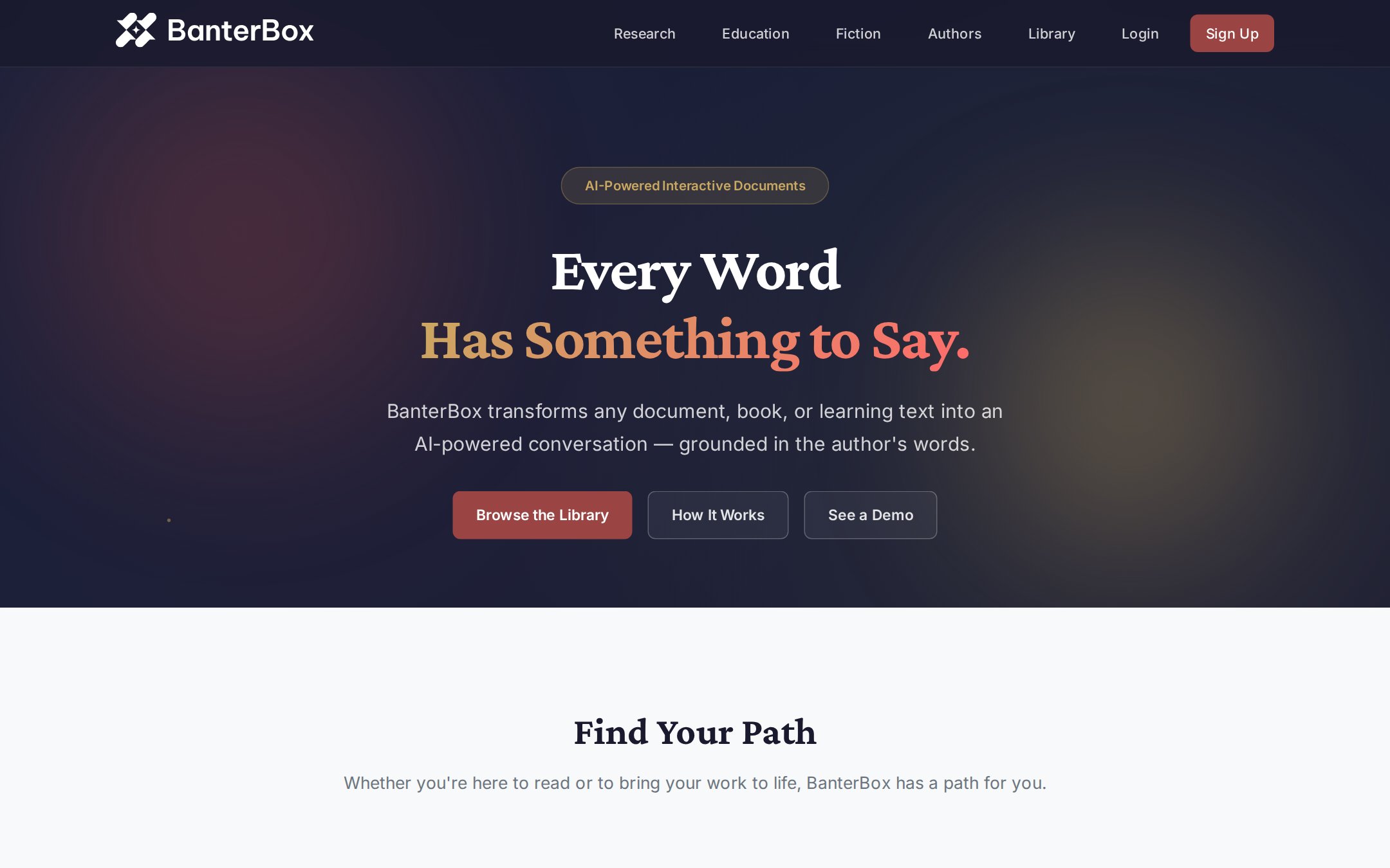 Homepage — “Books You Can Talk To. Stories That Talk Back.”